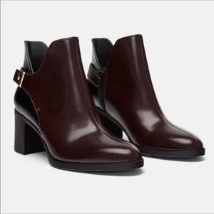 NWT Zara TRT Burgundy & Black Buckle Booties
